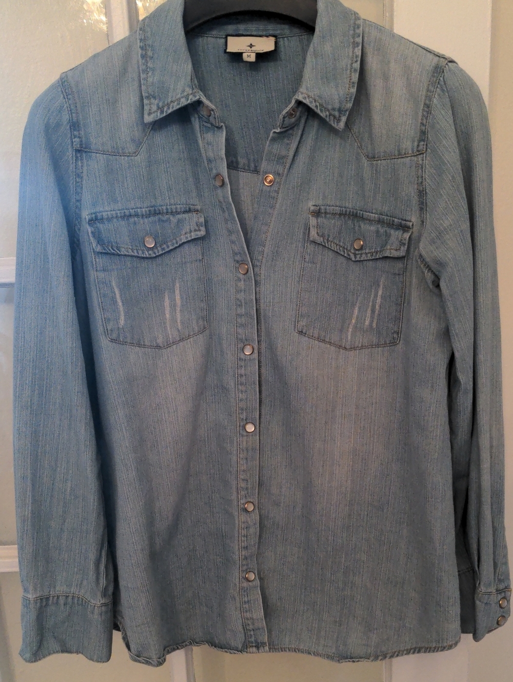 New Tuckernuck Light Blue Denim Button-Up Shirt, Pearl Snap Buttons